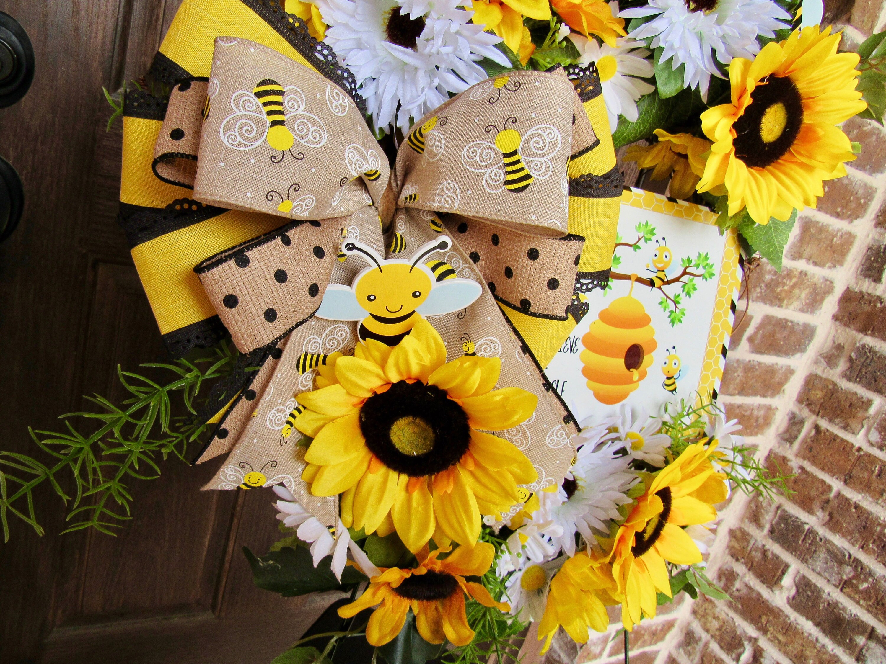 Outdoor Decor Summer Decor Sunflower Bee Grapevine Wreath Etsy