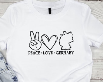Peace Love Germany Shirt, Gift for Germany Lovers, Germany Map Outline Shirt, German Mom Grandma Aunt Sister Teacher Gift, Germany T-Shirt