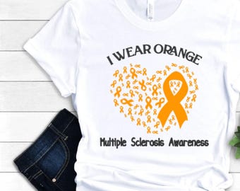 Camiseta de concientización sobre la esclerosis múltiple, Visto de naranja por la esclerosis múltiple, Diagnóstico de esclerosis múltiple, Concientización sobre la EM, Camiseta con lazo de guerrero de la EM