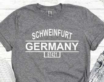 Maglietta Schweinfurt Germania 97421, maglietta personalizzata con città tedesca, maglietta della Germania, regalo per gli amanti della Germania, maglietta "Nato in Germania", "Cresciuto in Germania"