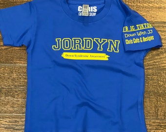 Personalized Down Syndrome Awareness Varsity Shirt , Buddy Walk Family Group Shirts, Down Syndrome Gift, Unisex Adult Toddler Youth Shirts