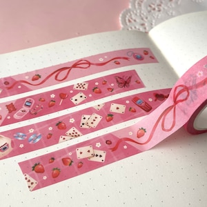 Ruban adhésif en Washi avec baies mignonnes | Ruban adhésif décoratif en papier de 15 mm pour la tenue d'un journal de scrapbooking | Fraises Cottage Core Coquette des années 2000 Mignonne papeterie