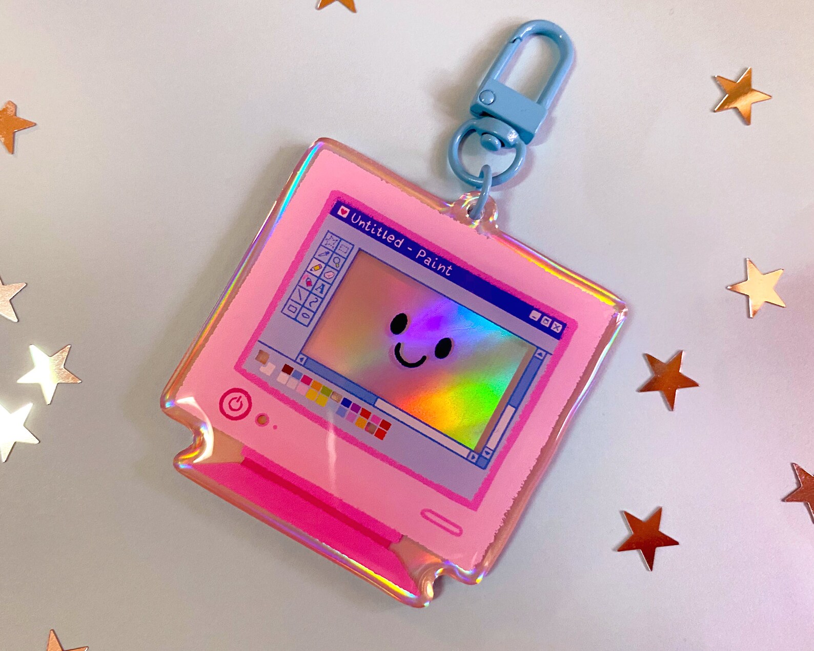 Computer Rainbow Holographic Keychain | Pink PC Acrylic Epoxy Charm ...