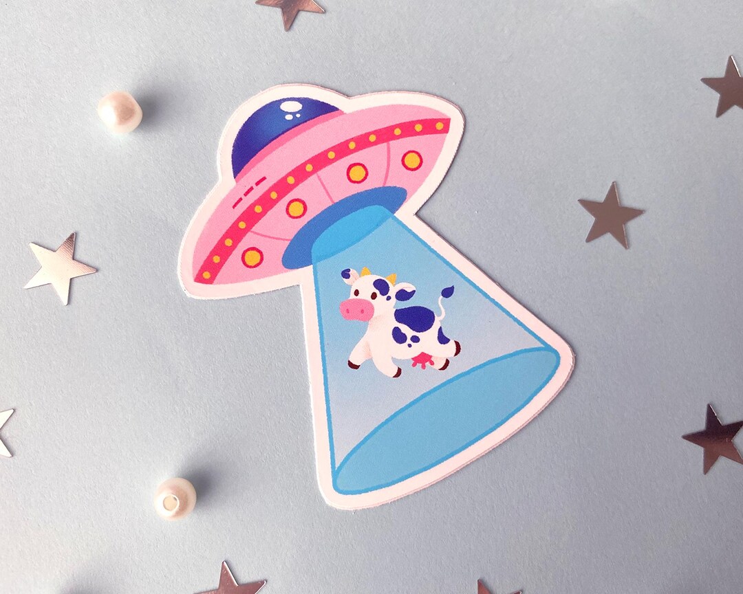Ufo Sticker Little Cow Aliens Glossy Sticker | Cute Space Stationery ...