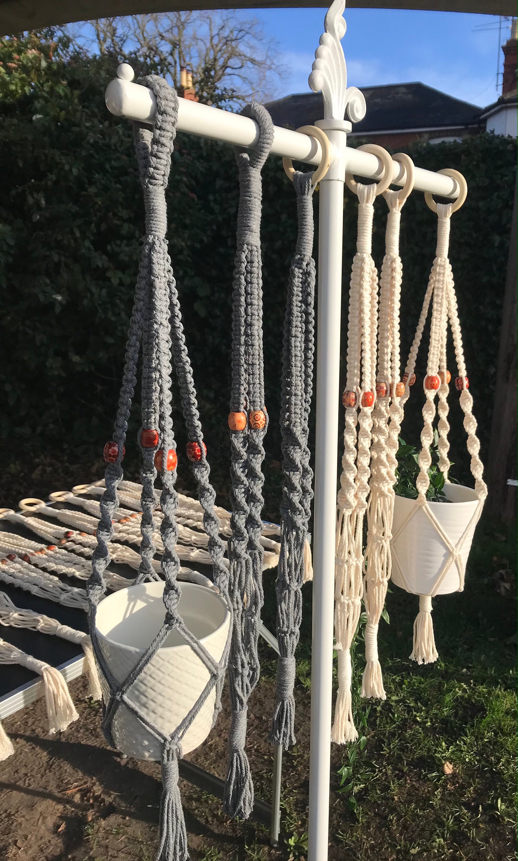 Macrame Plant Hanging Baskets Cream, Decor, Boho, Bohemian Etsy UK