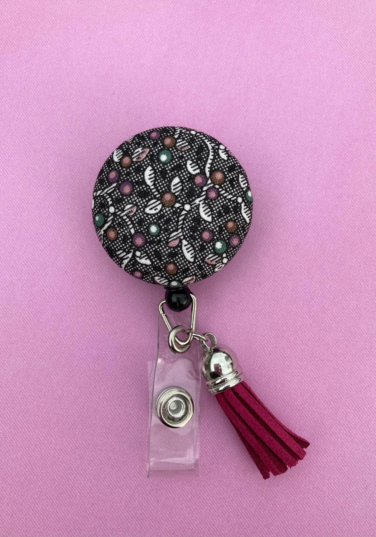 Badge reel ID holder retractable fabric cover grey gray Etsy