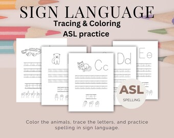 ASL Fingerspelling Practice: Letter Tracing & Animal Coloring (PDF)
