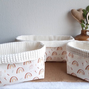 Kosz do przechowywania dziecka z organicznej tkaniny - Idealny do pieluszek, chusteczek i przewijaka | Kosz z tkaniny | Tęczowy wzór w stylu boho
