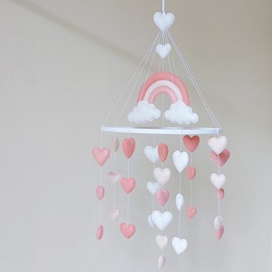 Heart mobile with Rainbow. Crib mobile. Nursery decor. Hanging mobile.