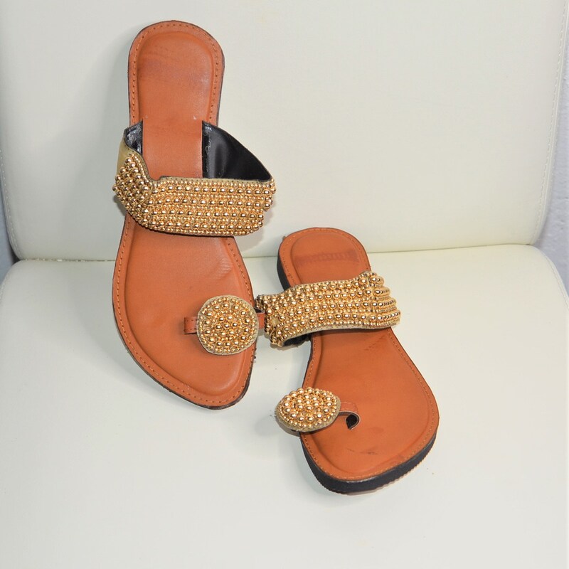 gold beaded sandals