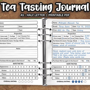 Tea Journal, Tea Tasting Journal, Tea Organizer, Tea Accessories, Gift for Tea Lovers - A5 and Half Letter Printable - PDF Instant Download