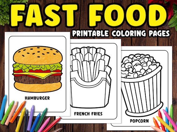 fast food printable coloring pages pdf copy the color etsy