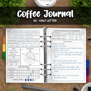 Diário do Café, Organizador de Café para Imprimir, Guia do Café - Tamanhos A5 e Carta (Meia Carta) - Download Instantâneo em PDF