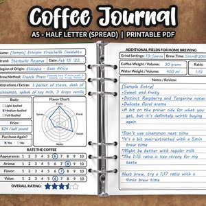 Coffee Journal, Coffee Printable, Coffee Organizer, Coffee Guide - A5 and Half Letter Printable - PDF Instant Download