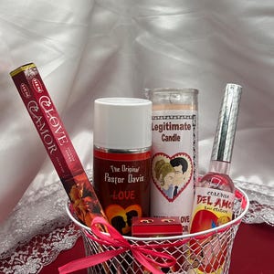 Love basket combo/love bar soap/honey of love candle/love incense sticks/the original pastor davis love aerosol/love cologne/sex bundle