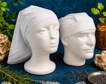 White Cotton Head Covering with Lace – Spiritual Work, Purification Head Scarf