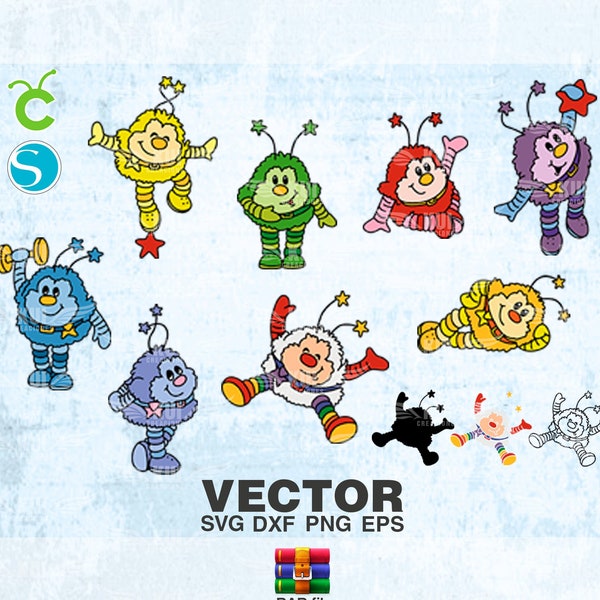 vector Goblins rainbow brite bundle SVG png cxf eps, vintage cartoon 1980s, design for cutting or sublimation
