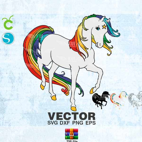 vector Starlite caballo Rainbow Brite SVG png dxf eps, vintage design, dibujos animados de los 80