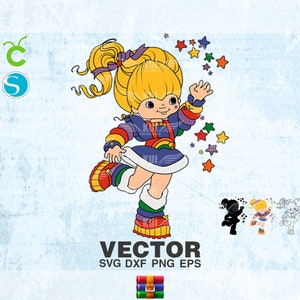 Rainbow brite 80s vector SVG png dxf eps template, for sublimation cutting or printing, vintage cartoon download 80s cartoons