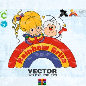 vector Rainbow Brite SVG png dxf eps, download vintage vectoren, regenboog helder jaren '80 logo, ontwerp voor sublimatie snijden afdrukken