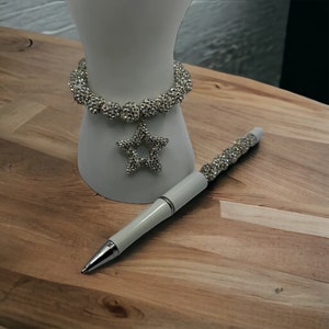 Rhinestone Elegance: Handmade Bracelet & Pen Set with Charm Selection
