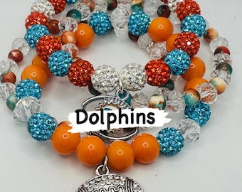 Handmade Football Team Bracelet Set: Rhinestone Clay Bead Fan Jewelry