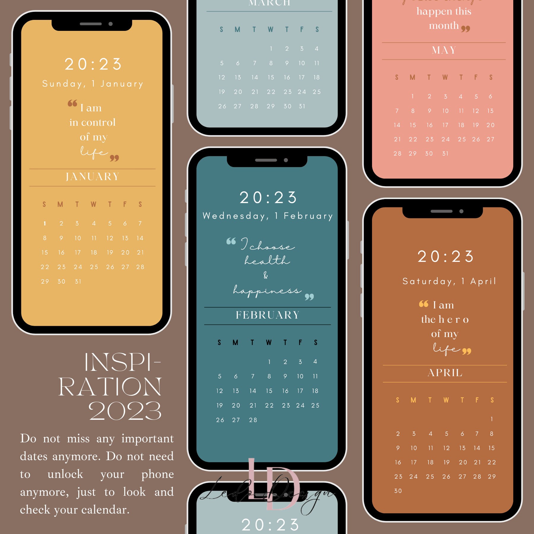 2023 Calendar Lock Screen Wallpaper Digital Download Monthly - Etsy