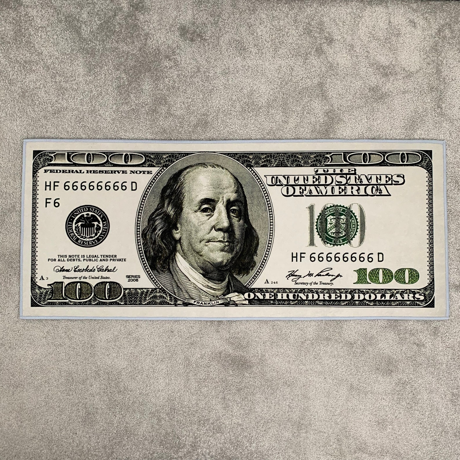 100 dollar bill rug black