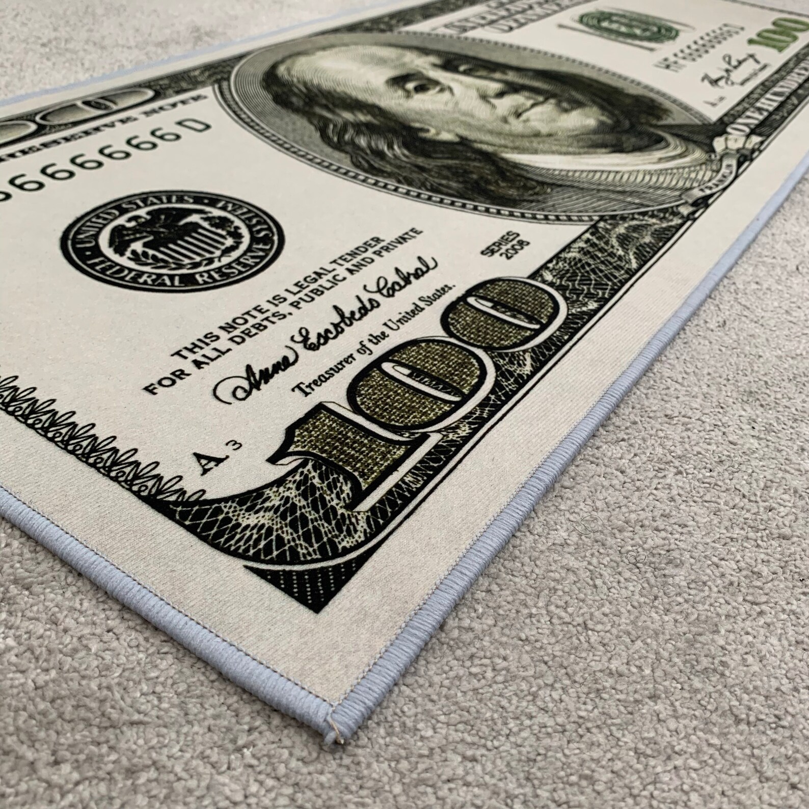 100 dollar bill rug black