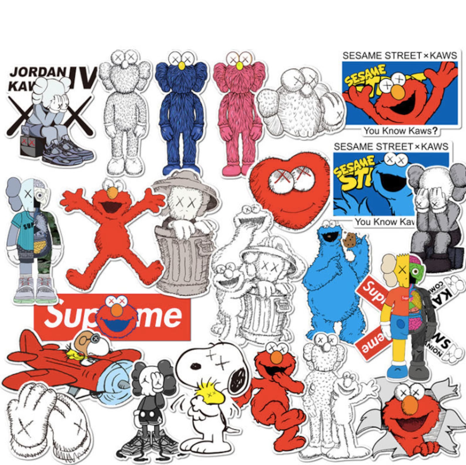 KAWS Pack Of 23 Vinyl Stickers Self Adhesive & Waterproof Etsy