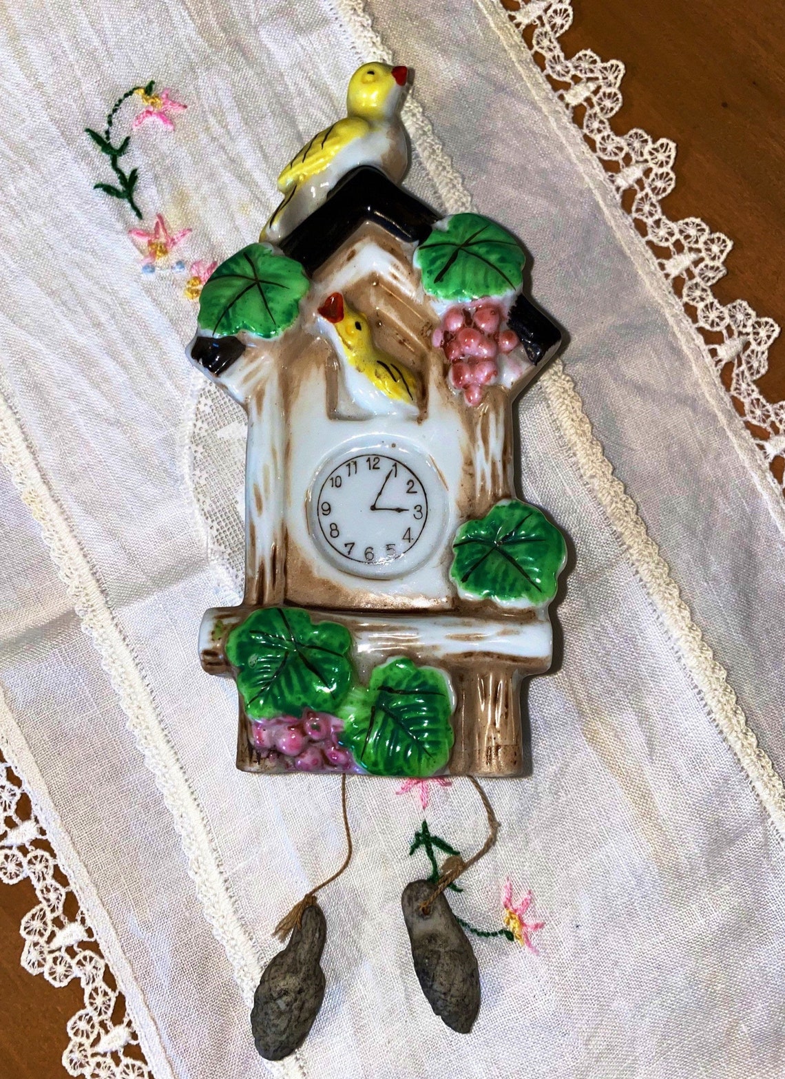 Petite porcelain antique cuckoo clock made in Japan with Etsy