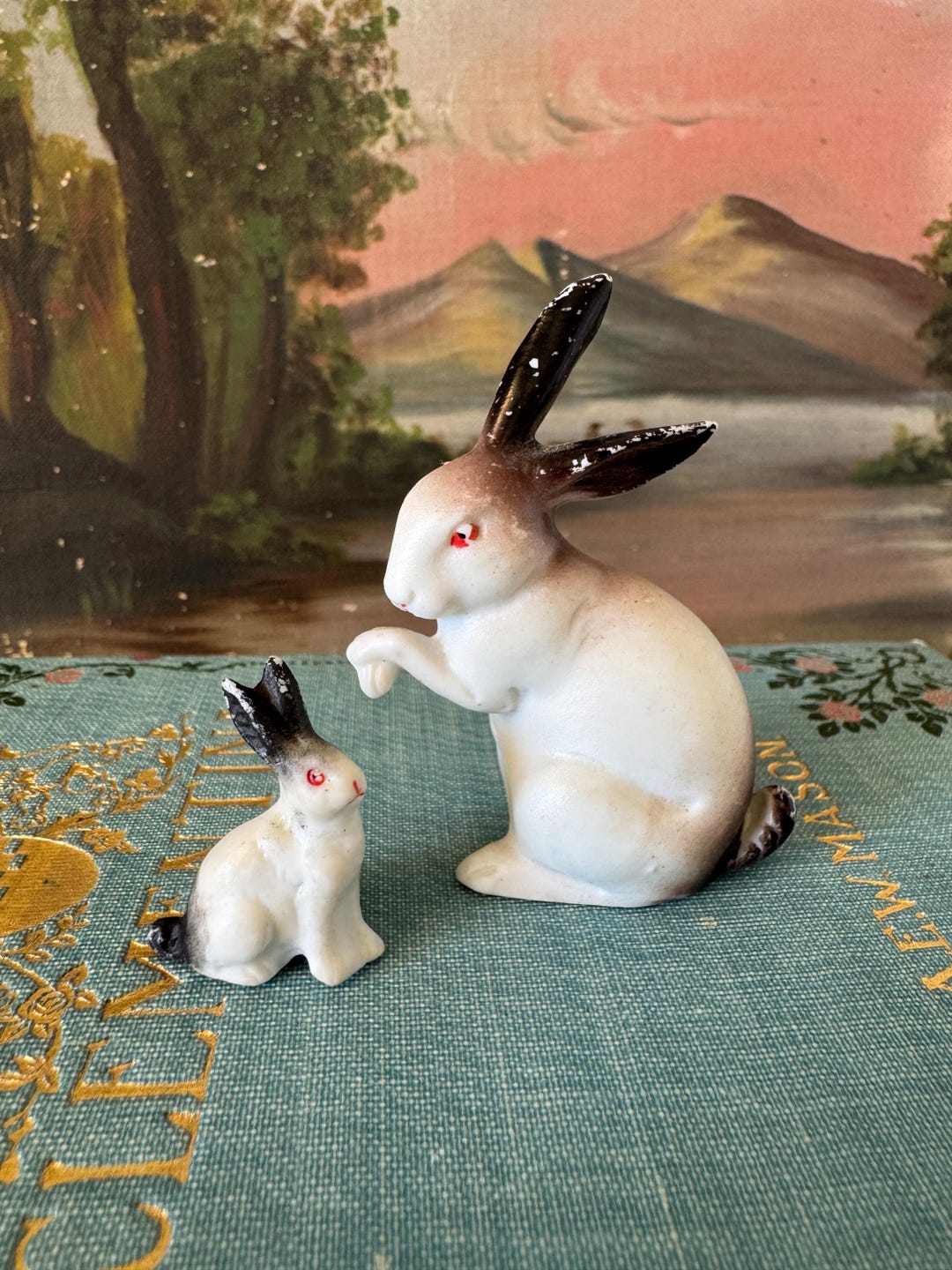 Vintage Hertwig Bisque Bunny Rabbit Family Mom and Baby Pair Made in ...