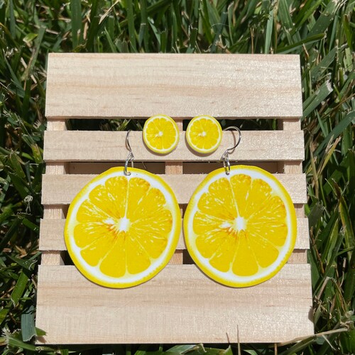 Lemon Earrings Fake Food Jewelry Lemon Slice Earrings Citrus Etsy