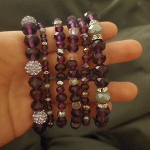 Purple Glass Beaded Bracelets set of 6