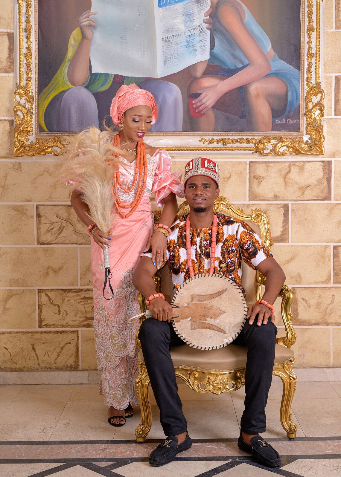 Couple Igbo Outfits | Men Isi Agu Shirt | Women George Blouse ...