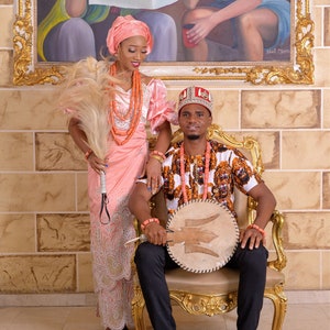 Couple Igbo Outfits | Men Isi Agu Shirt | Women George Blouse & Wrappers | Igbo Traditional Wedding Outfits | Please read description