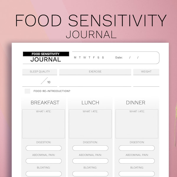 Food sensitivity Tracker, gluten intolerance, FODMAP food journal, food sensitivity journal, IBS, IBD | Symptom Journal, Gut health