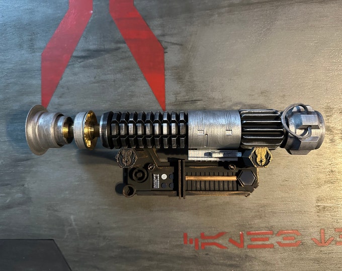 Lightsaber Wall Display Holder Rey Saber Gray With Solo Dice Brass