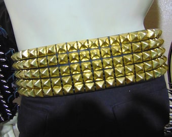 KRONOS   Leather Old School Brass Pyramid Studded Belt