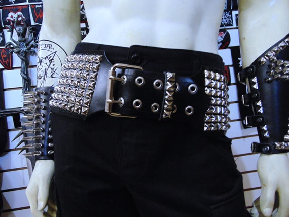 BON SCOTT Leather Old School Silver Pyramid Studded Belt - Etsy