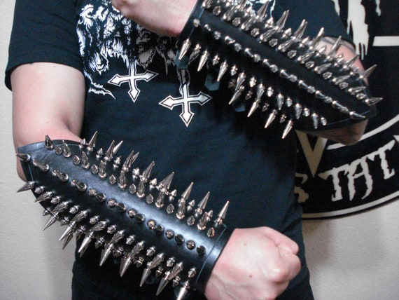 BEASTCRAFT Mixed Spiked Genuine Leather Gauntlet Black Metal - Etsy