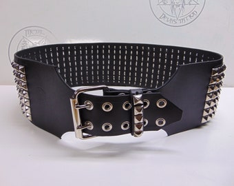 BON SCOTT Leather Old School Silver Pyramid Studded Belt - Etsy