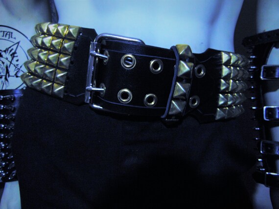 KRONOS Leather Old School Brass Pyramid Studded Belt - Etsy