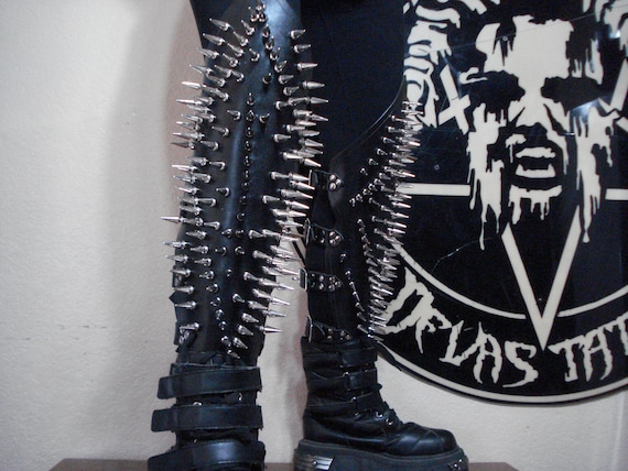 ABYSSIC Brutal Spiked Genuine Leather Pair of Shin Guards
