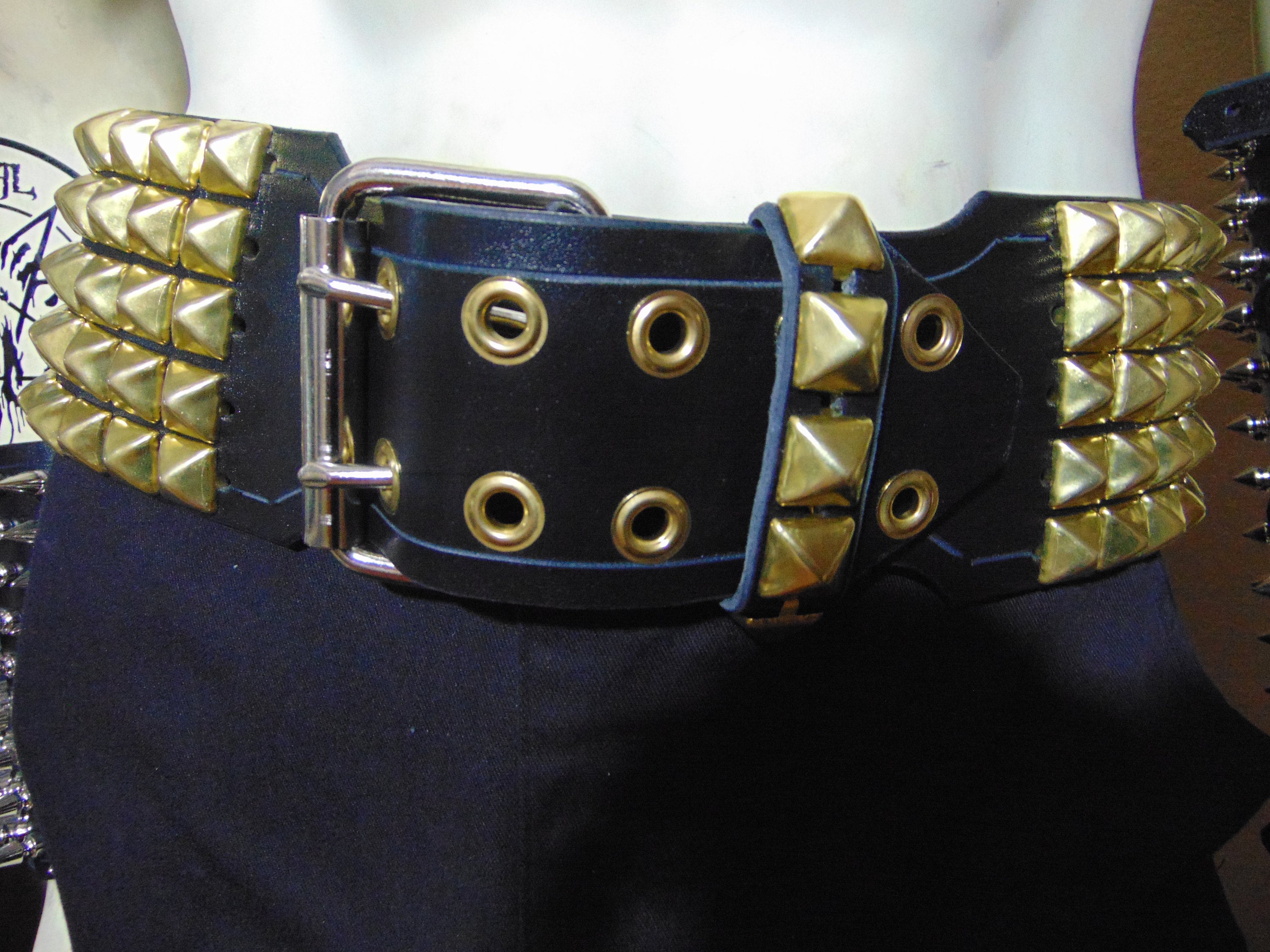 KRONOS Leather Old School Brass Pyramid Studded Belt - Etsy