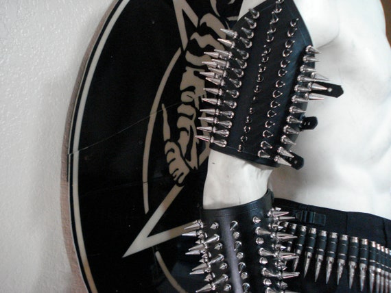 URGEHAL Brutal Spiked Genuine Leather Armband Black Metal - Etsy