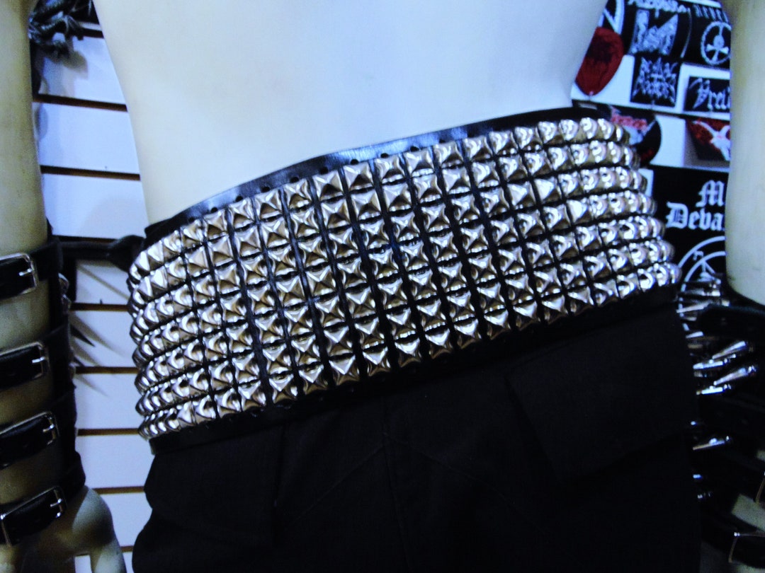 BON SCOTT Leather Old School Silver Pyramid Studded Belt - Etsy