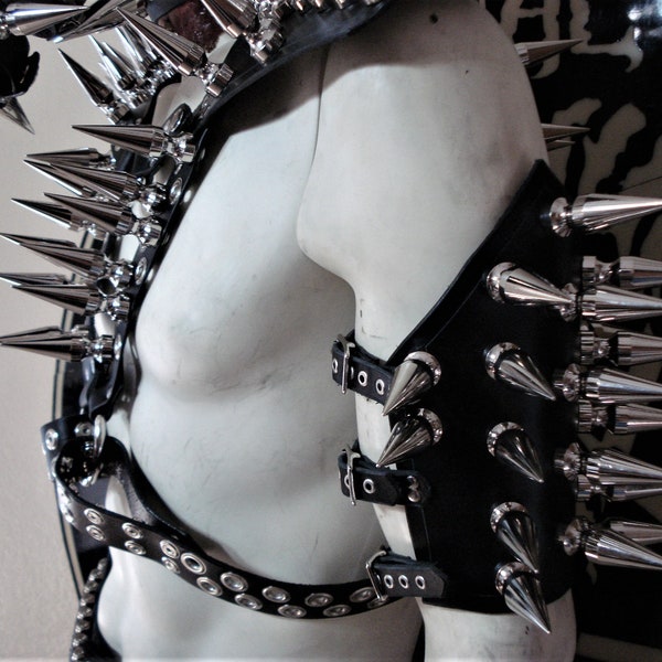 BAPTISM  Brutal Giant Spiked Genuine Leather Armband Black Metal