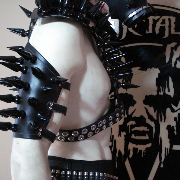 LUCIFER  Brutal Black Giant Spiked Genuine Leather Armband Black Metal