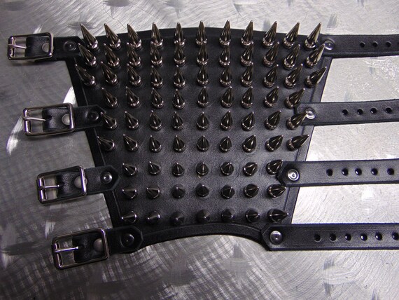 thumbnail image 2 of Metaldevastation.com Leather Unisex Nailed Gauntlet – Black – Adjustable – Stage Gear – MDLUG0036 2 of 4